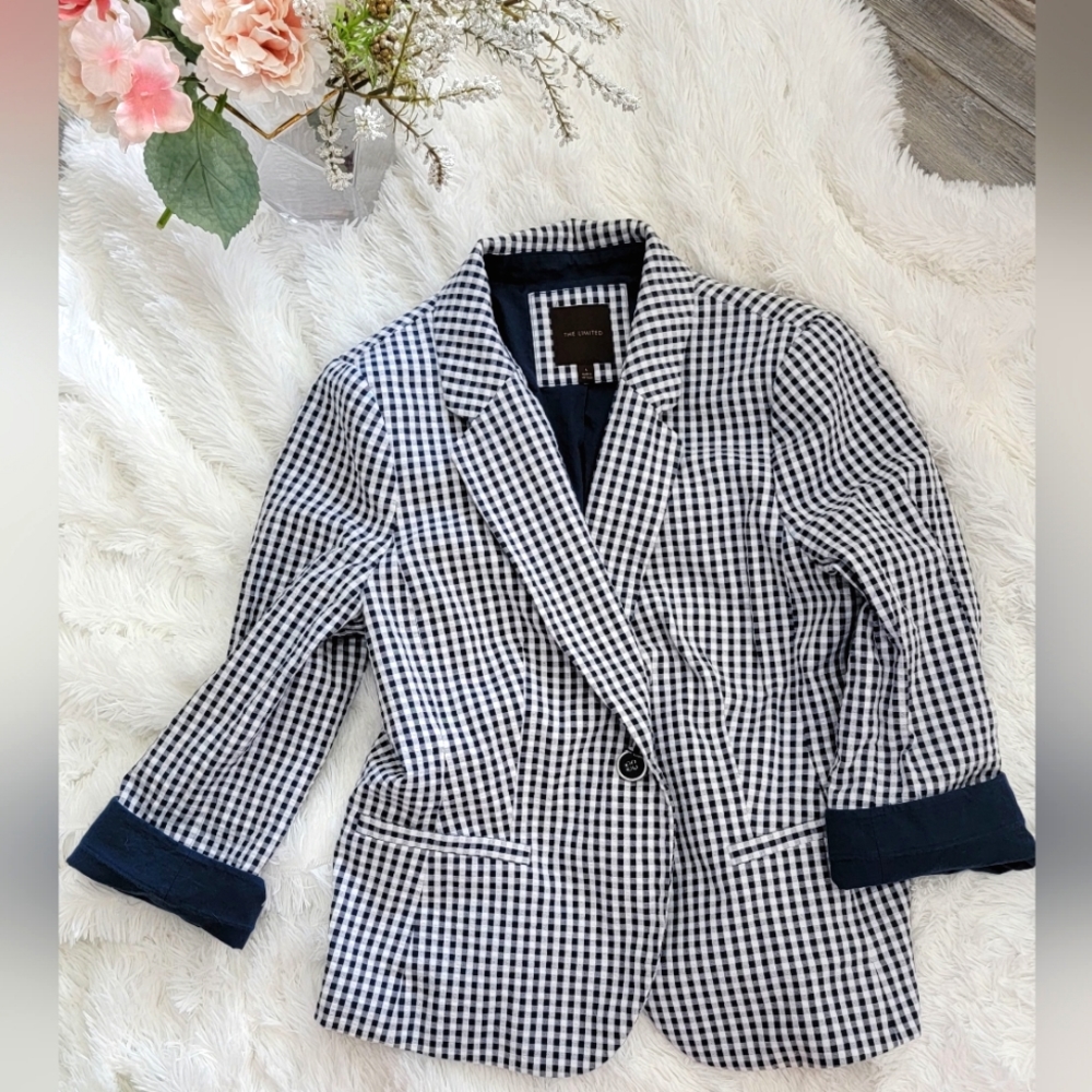Plaid navy blue and white THE LIMITED BLAZER/JACKET SIZE large
